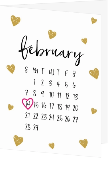 Valentijnskaart kalender hartjes