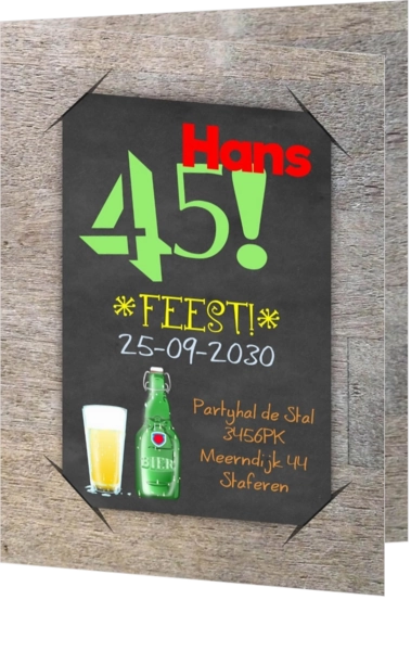 Uitnodigingskaart 45 feest biertjes