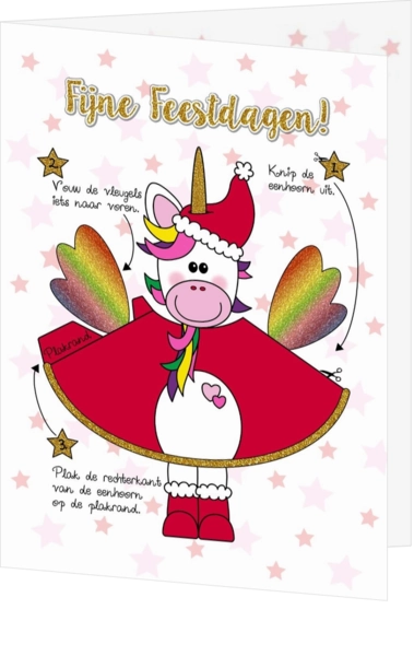 kerstkaart met eenhoorn/ unicorn om zelf te knutselen diy 