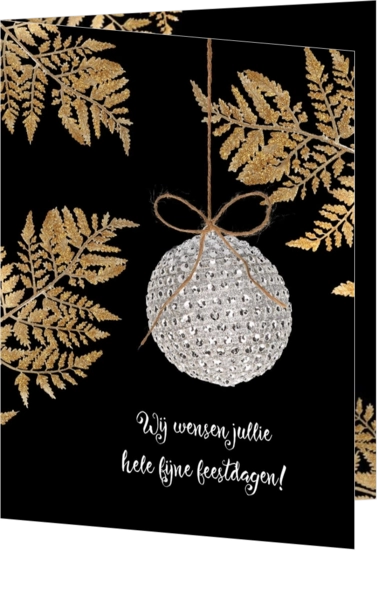 kerstkaart goud en foto kerstbal