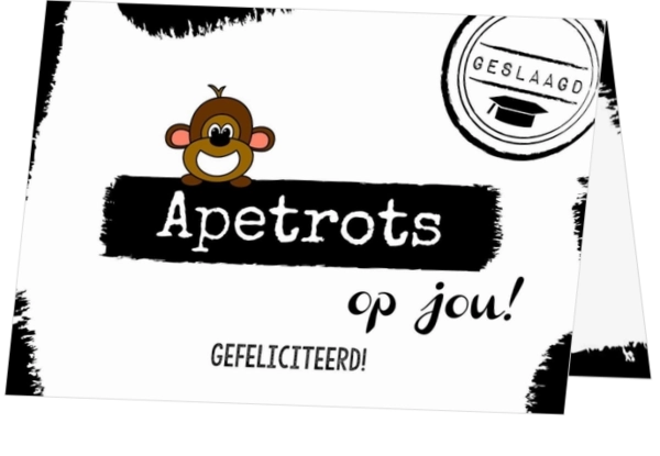 Moderne geslaagd kaart met een apetrots aapje dubbel