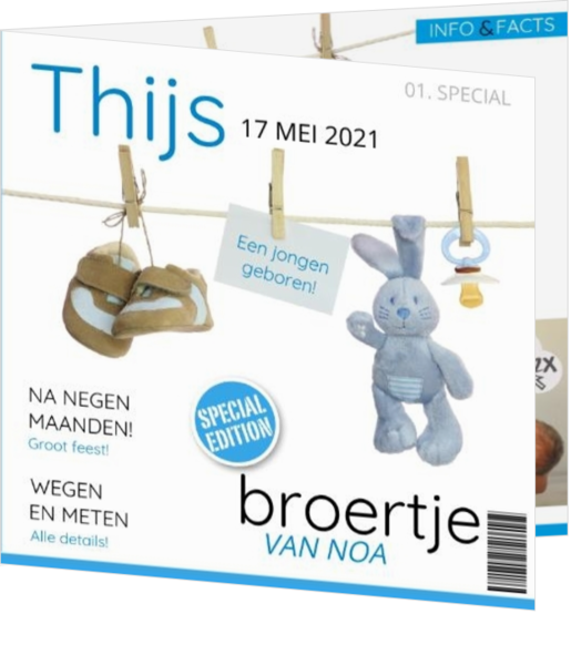 Tijdschrift geboortekaartje blauw voor jongetje 114197BA