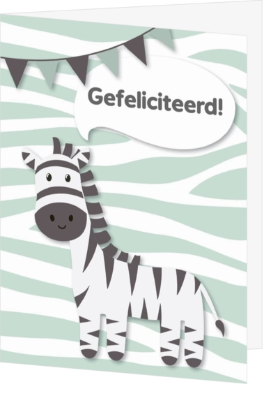 Verjaardagskaart zebra op mintgroene zebraprint