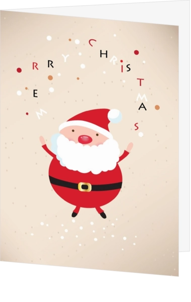 Kerstkaart jonglerende kerstman met letters