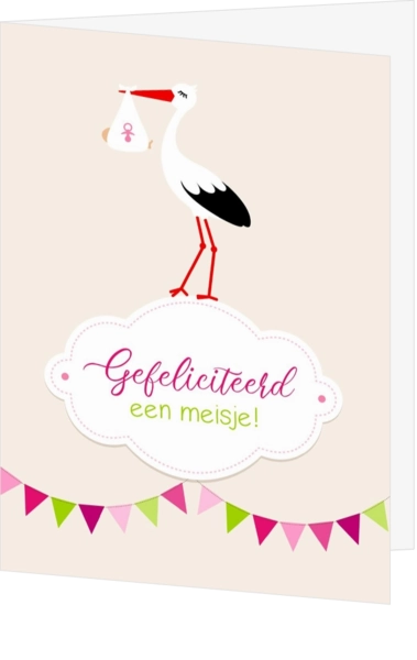 Geboorte felicitatiekaart ooievaar meisje