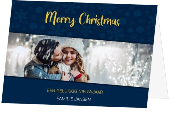 Kerstkaart foto kaart donkerblauw