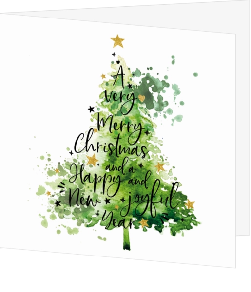 Mix & Match Kerstkaart - Typografische aquarel kerstboom