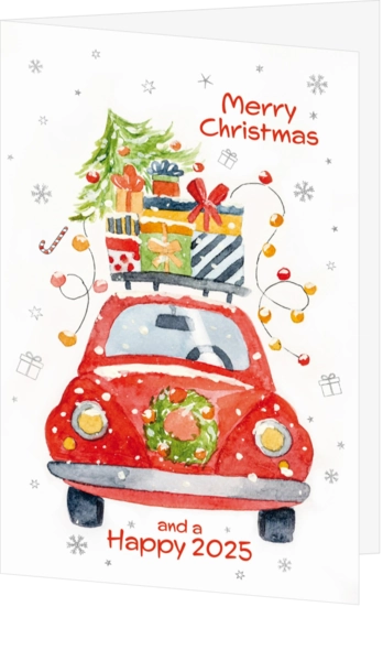 Mix en Match Kerstkaart - Vintage auto en cadeautjes