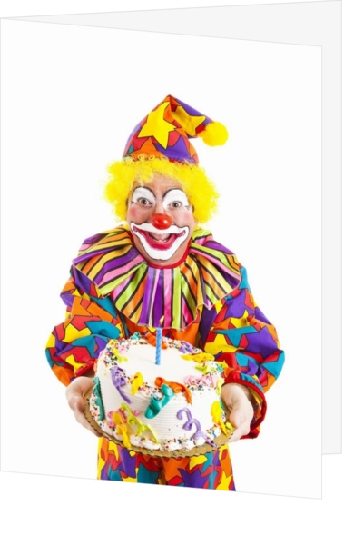 verjaardagskaart kind clown taart