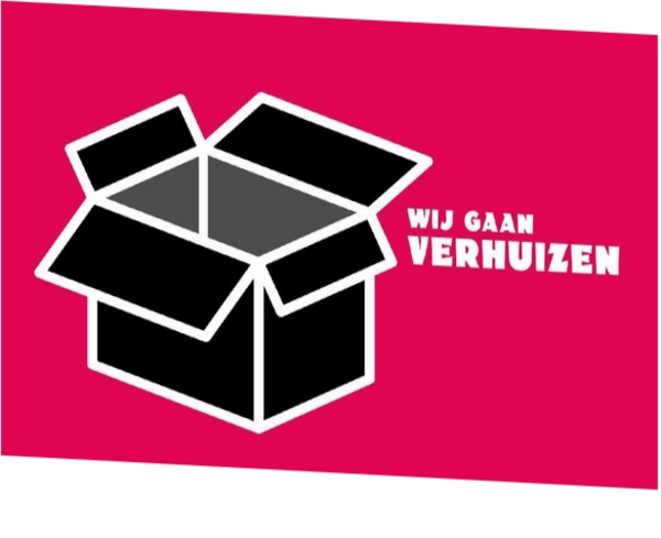 Verhuiskaart roze zwarte doos