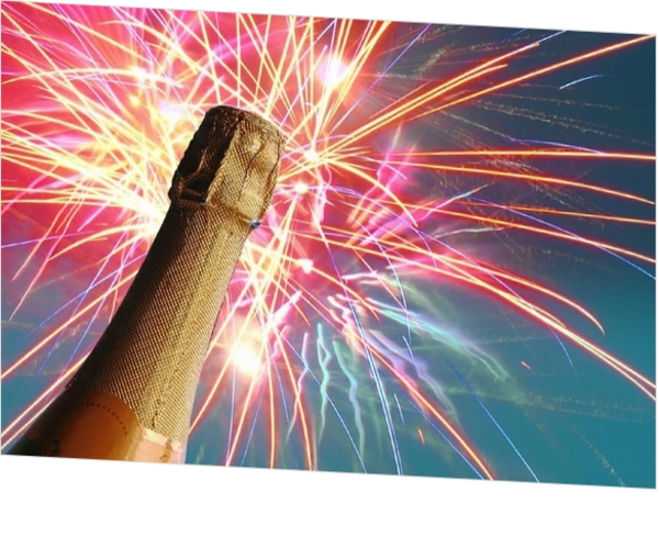 Nieuwjaarskaart champagne met vuurwerk enkel