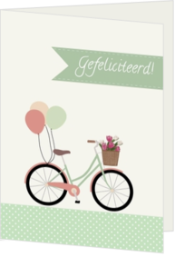 Verjaardagskaart fiets ballonnen gefeliciteerd