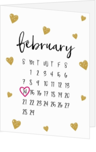 Valentijnskaart kalender hartjes