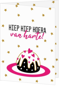 Verjaardagskaart taart roze hartjes