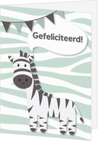 Verjaardagskaart zebra op mintgroene zebraprint