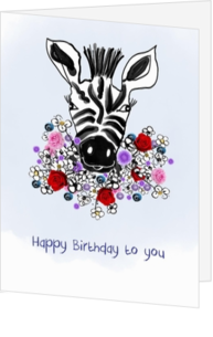 Verjaardagskaart zebra met bloemen