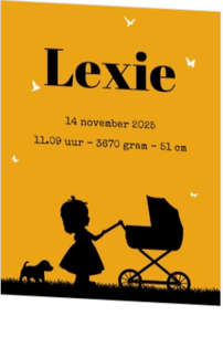 Poster 1 oker met zwart meisje en kinderwagen silhouet