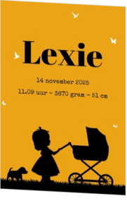 Poster 2 oker met zwart meisje en kinderwagen silhouet