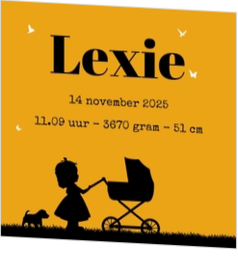 Poster 3 oker met zwart meisje en kinderwagen silhouet