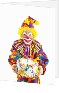 Verjaardagskaart kind clown taart