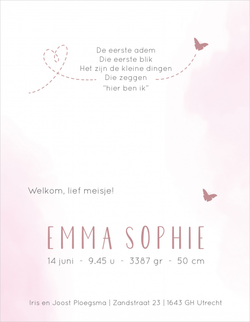 Geboortekaartje Emma - Vlindertje