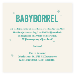 Babyborrelkaart groen/blauwe waterverf