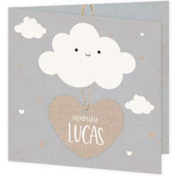 Geboortekaartje hartje aan een wolk Lucas