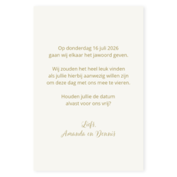 Save the date glimmend goud