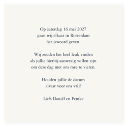 Save the date kaart donkerblauw met goud foliedruk