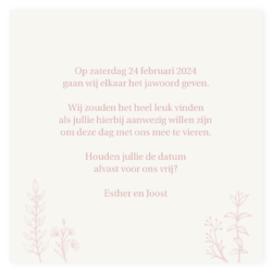 Save the date roze en zilveren bloemen