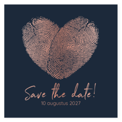 Save the date kaart donkerblauw met vingerafdruk