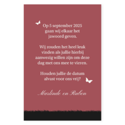 Save the date silhouet bruidspaar rood