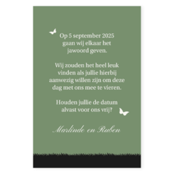 Save the date kaart silhouet bruidspaar groen