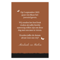 Save the date kaart silhouet bruidspaar bruin