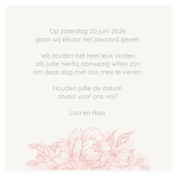 Save the date kaart rose bloemen