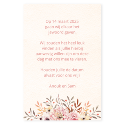 Save the date kaart waterverf bloemen roze