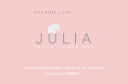 Geboortekaartje Julia - Safari - Olifantje op roze