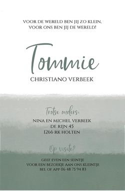 Geboortekaartje Tommie - Verfstrepen