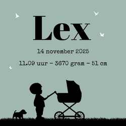 Poster 3 groen met zwart jongen en kinderwagen silhouet