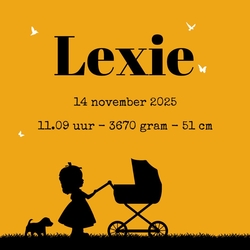 Poster 3 oker met zwart meisje en kinderwagen silhouet