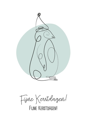 lijntekening van pinguin met kerstmuts 