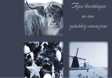 Donkerblauwe kerstkaart met Hollandse foto's