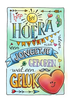 Felicitatie geboorte voor jongen handlettering