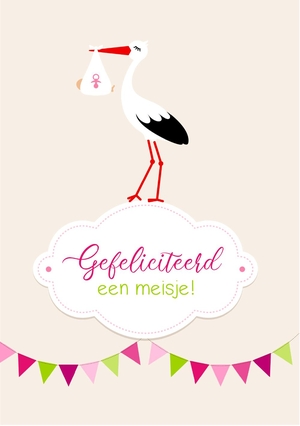 Geboorte felicitatiekaart ooievaar meisje