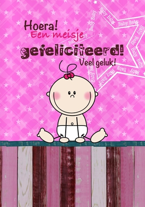 Felicitatiekaart geboorte meisje roze