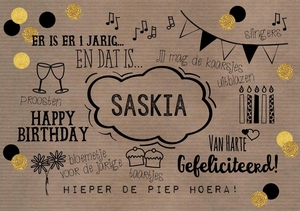 Hippe verjaardagskaart in handlettering