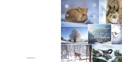 Sfeervolle kerstkaart met winterse landschappen en dieren