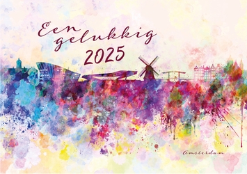 Kerstkaart Skyline Amsterdam(aquarel)