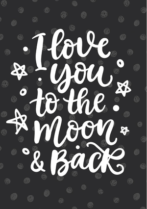 Liefdeskaart I love you to the moon and back zwart 