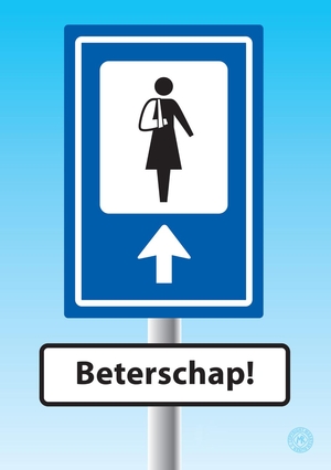 Beterschapskaart verkeersbord gebroken arm vrouw